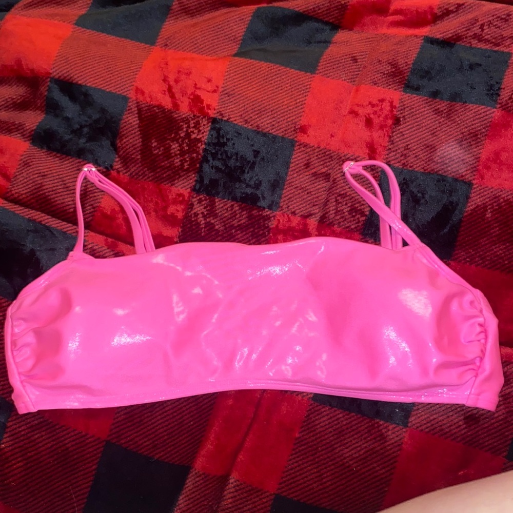 Pink Leather Bikini Top